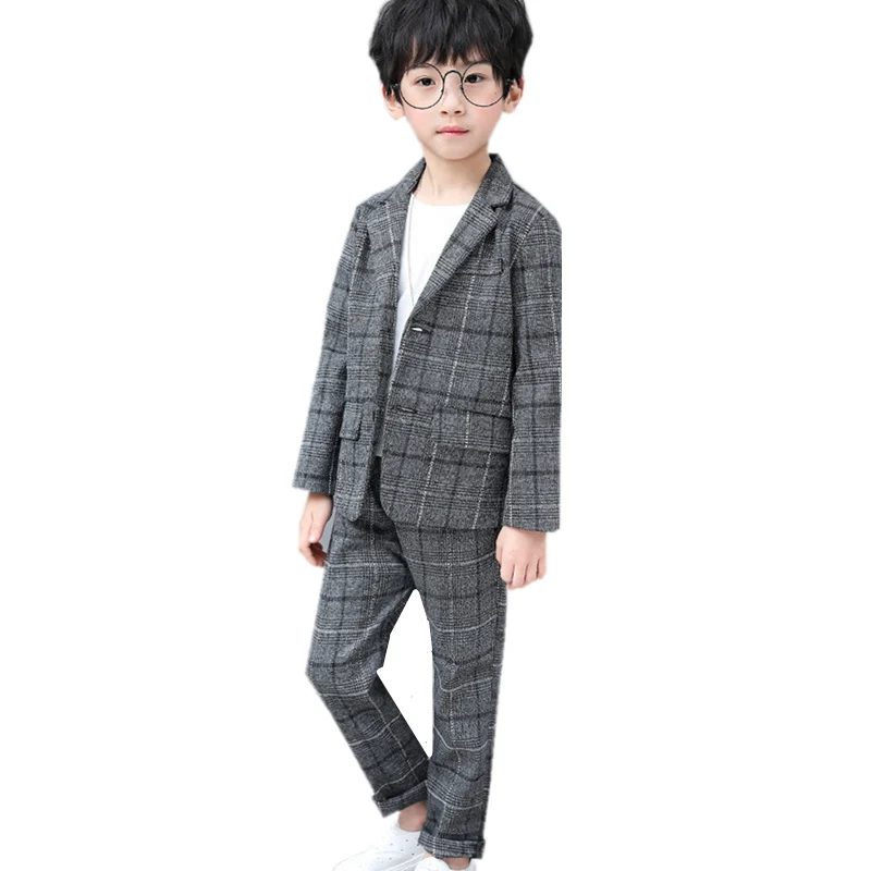 Classic Children Plaid Formal Suit Set For Boy Wedding Party Performance Costume Kids Blazer Jacket Pants 2 Pieces Outfits 4-13Y