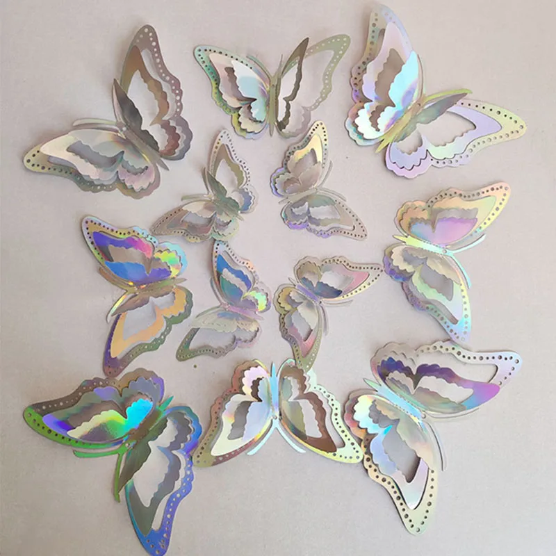 12pcs/set Gradient Hollow 3d Butterfly Wall Sticker For Wedding Decoration Living Room Window Home Decor Gold Silver Butterflies