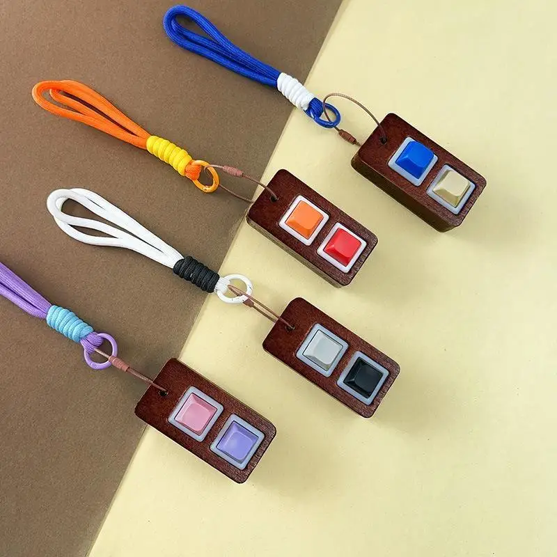2 Key Wooden Fidget Keychain With Clickable Mechanical Switches Braided Lanyard For Stress Relief Daily Carry Keyboard Fans
