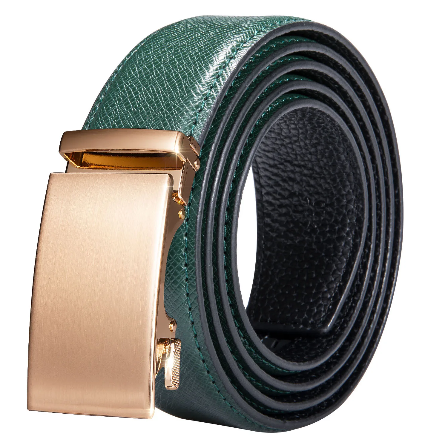 High Quality Green Faux Leather Belts For Men Metal Automatic Buckle Men's Belt Luxury Famous Brand Waist Strap DiBanGu
