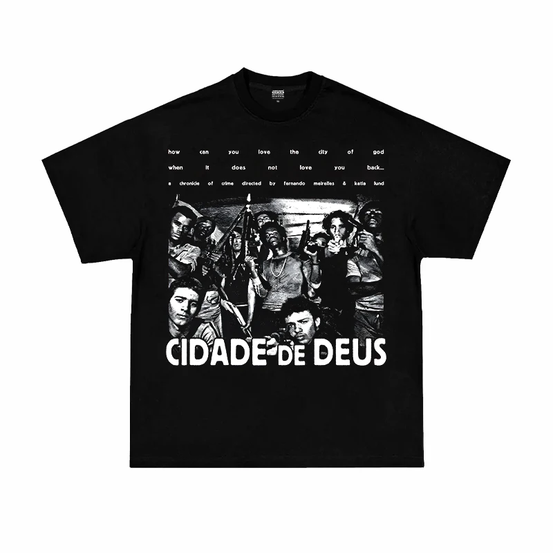 

2025 City of God Movie Surrounding American Retro Heavy Cotton Short-sleeved T-shirt High-quality Luxury Brand Selling Popular