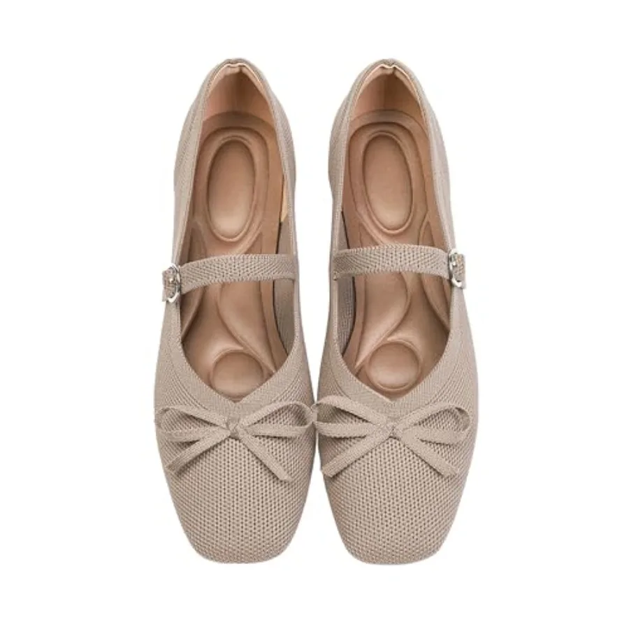 

Вязаные балетки для женщин с квадратным носком, повседневные балетки с ремешком на щиколотке, моющиеся, удобные, нарядные туфли Мэри Джейн