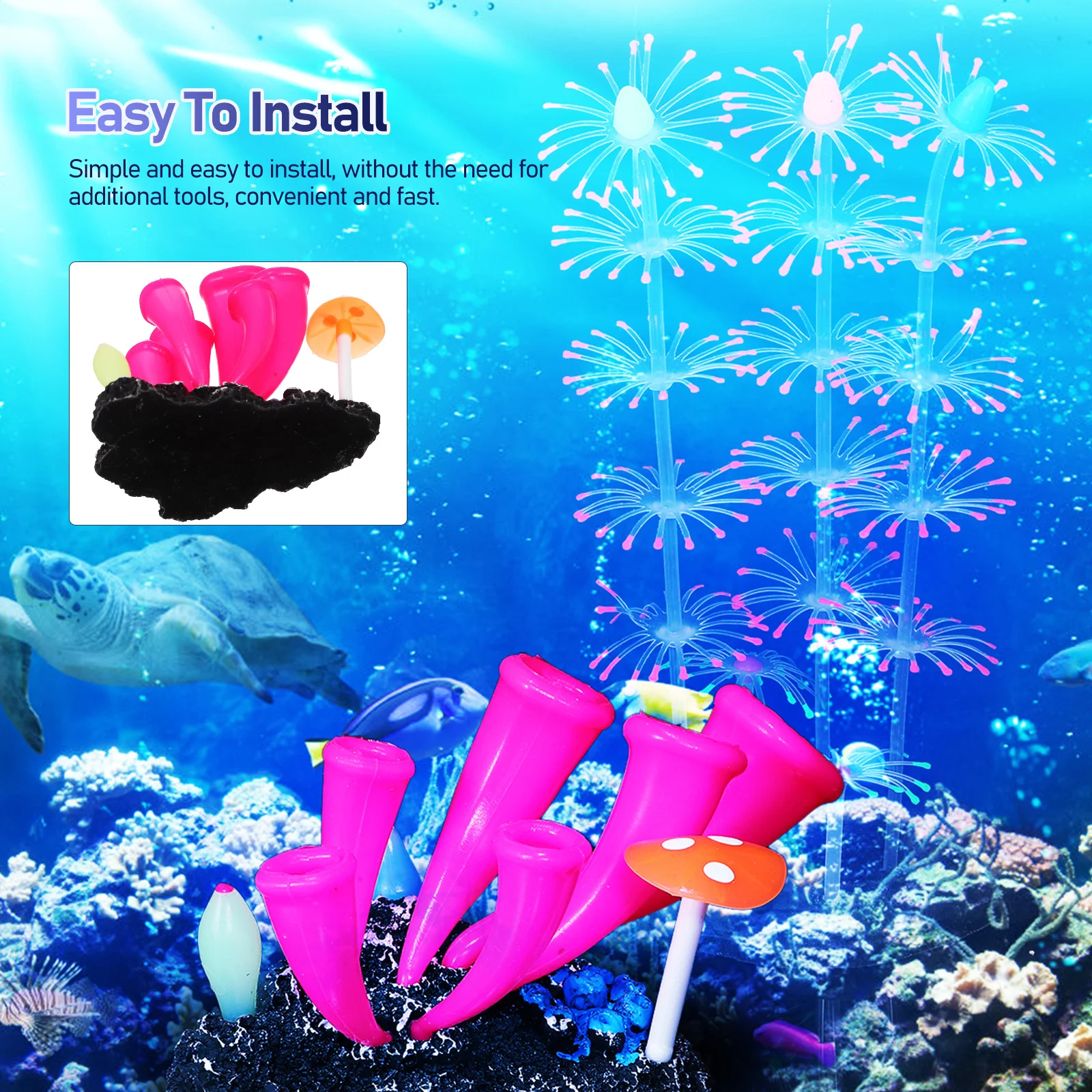 

2Pcs Glow in The Dark Fish Tank Coral Reef Silicone Decorations Realistic Aquarium Decor for Freshwater Betta Fish Turtle Tank