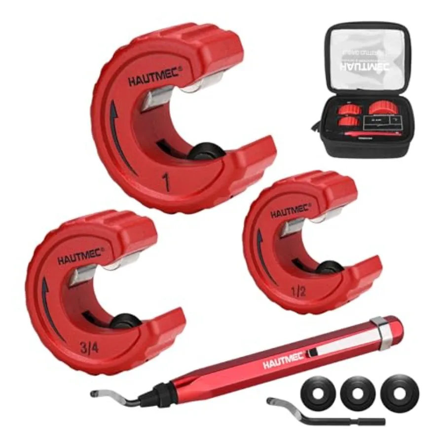 

HAUTMEC Copper Tubing Cutter Set 3 PCS Copper Pipe Cutter Tool In Portable Storage Case Includes 1/2 in. 3/4 in. and 1 in. Cutt