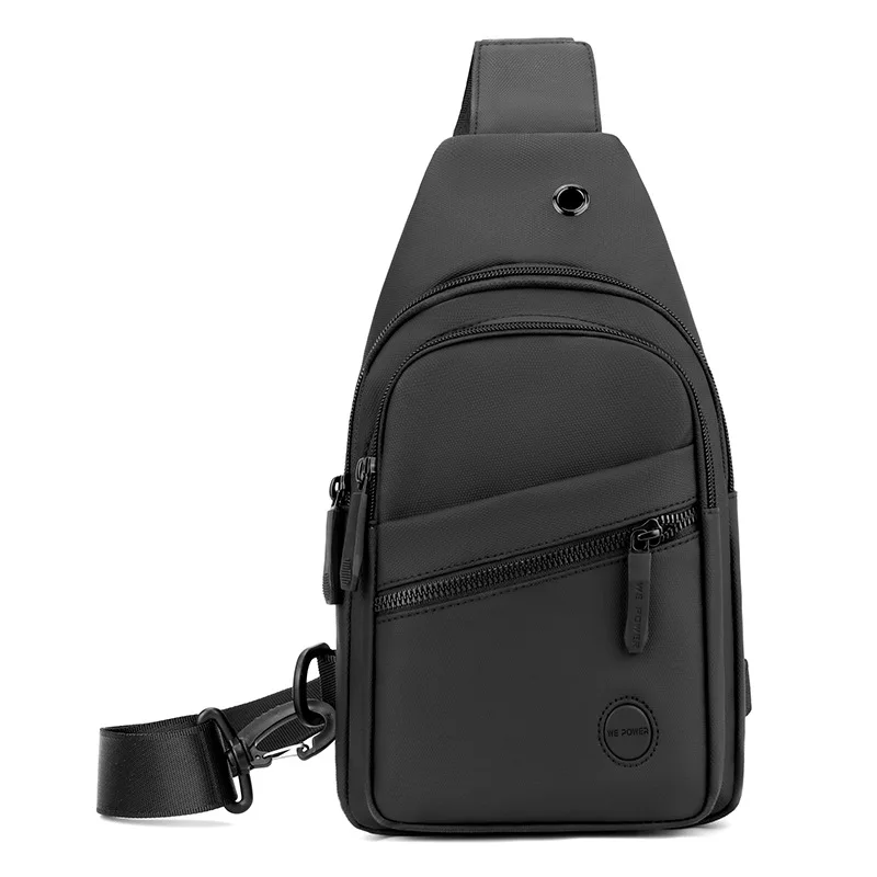 Bolsa de ombro tiracolo masculina, pano Oxford, exterior, lelaki, peito, esportiva, carga USB, 3 zíper