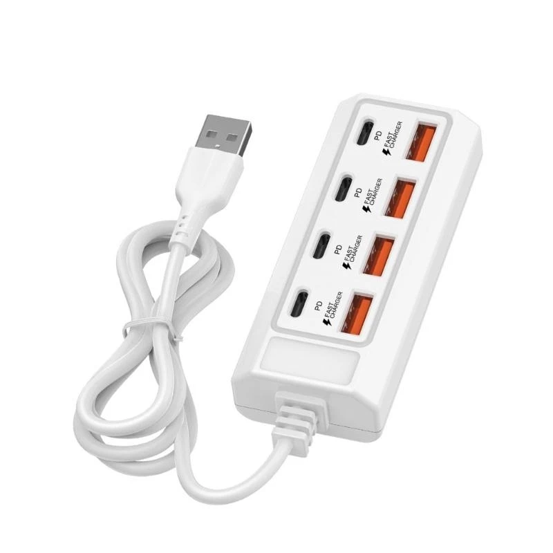 F68C 8 Port USB Type C USB Wall Adapter Multiports Fast Charging Travel Socket Phone USB Plug Adapter
