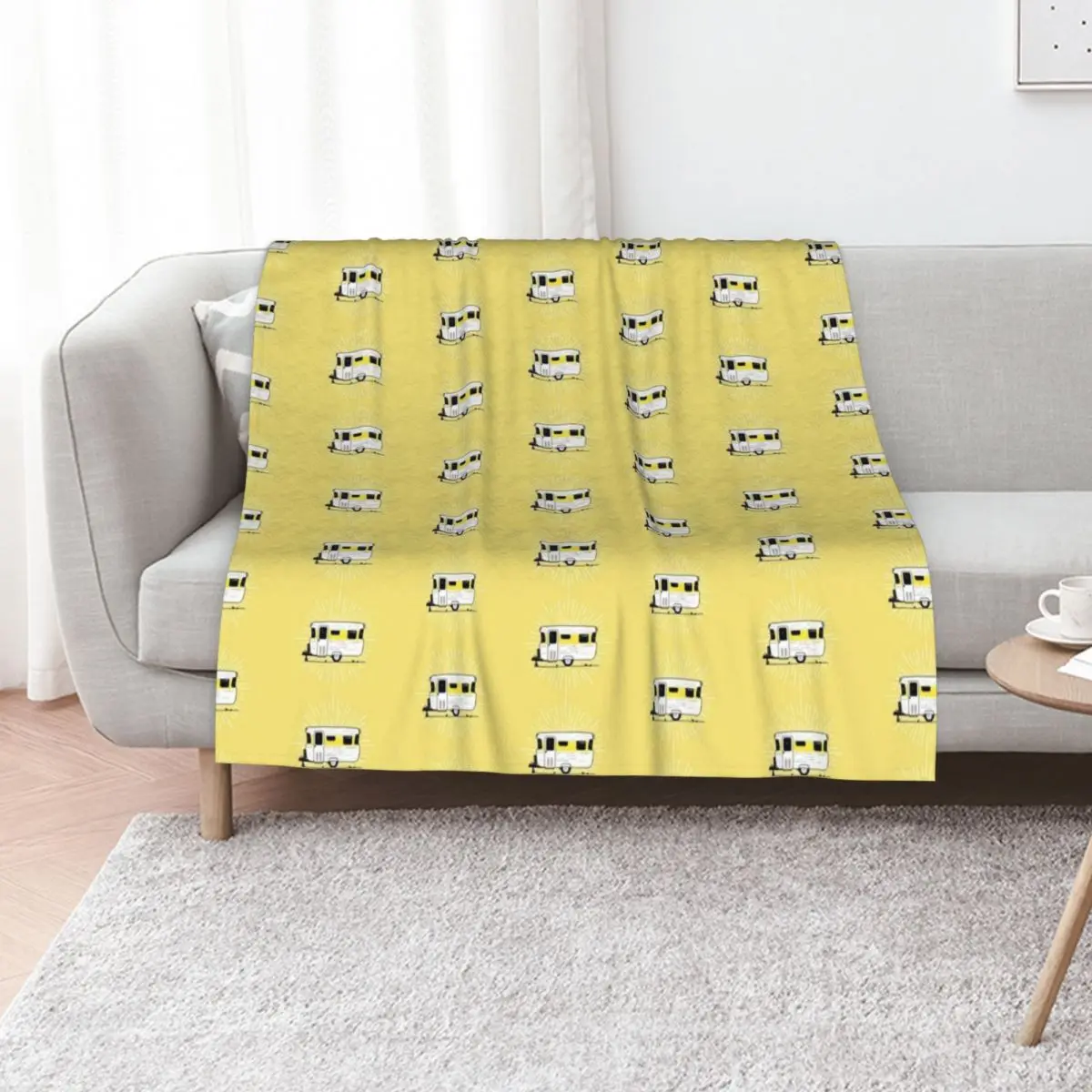 Viscount Caravan Illustration - Yellow Throw Blanket Luxury Throw Stuffeds Cute Plaid Hairys Blankets