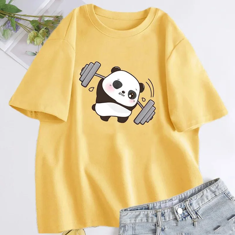 New Funny Panda Cotton T-Shirts Print Men Women Casual O-Neck Short Sleeves T Shirt Oversized Harajuku Unisex Tees Tops Clothing