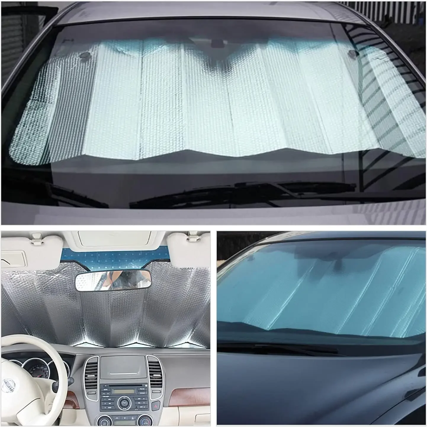 

Padded car sunshade, front window sun protector car sunshade for universal front window with 2 suction cups