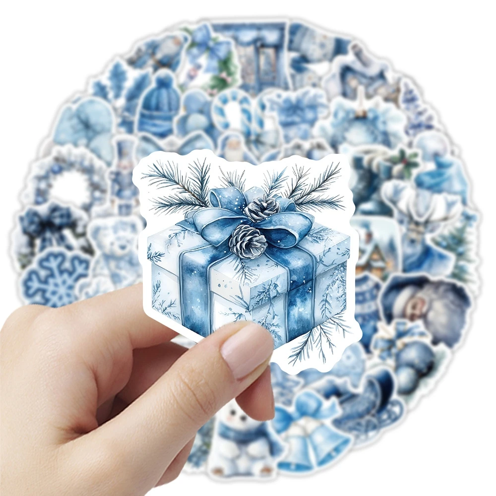50 autocollants bleus d'hiver pour scrapbooking, ordinateur portable, graffiti, journal communautaire, mode Y2K, téléphone, autocollants amusants de Noël