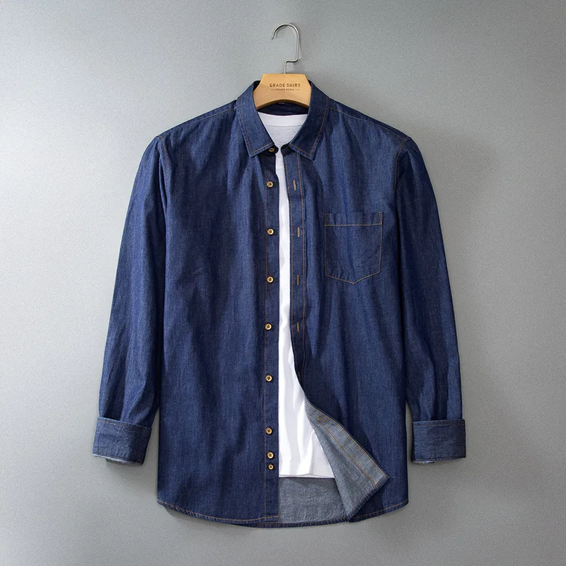 2026 Spring and Autumn 100% Cotton Regular Fit Casual Denim Men's Shirt  Solid Color Jacket Shirt Men's Spot Wholesale