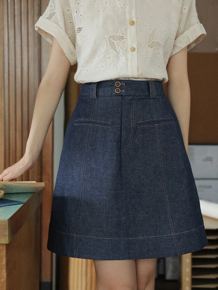 

Джинсовая юбка-трапеция Nesoulum Deep Blue для женщин, с завышенной талией, летняя, винтажная, миди, для стройности, размеры S-L