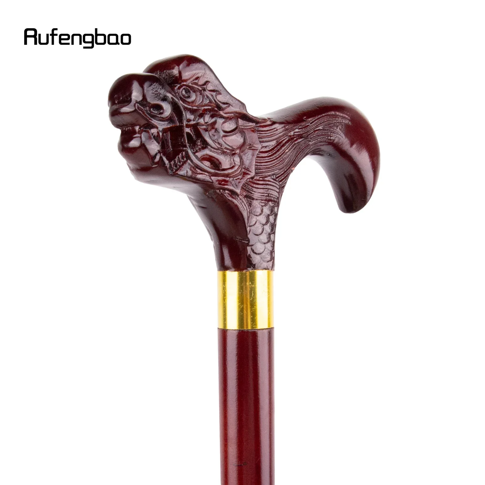 Brown Dragon Wooden Single Joint Fashion Walking Stick Decorative Cospaly Cane Halloween Mace Crutch  Wand Crosier 96cm