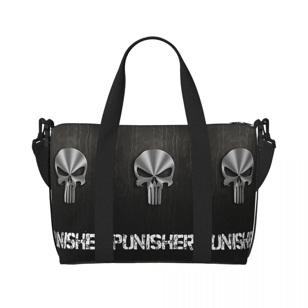 

Custom Punisher Skull Symbol Tote Bag Women Large Capacity Trendy Superhero Beach Gym Shoulder Travel Bag