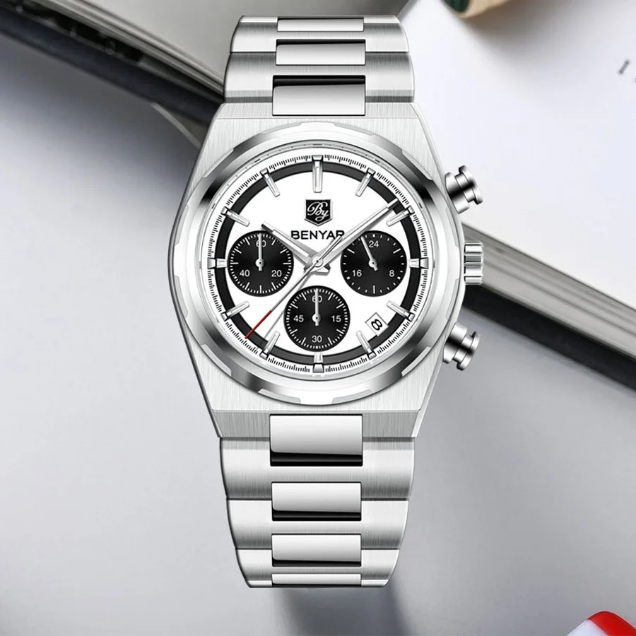 

BENYAR Top Brand Quartz Automatic Date Chronograph Life Waterproof Stainless Steel Luxury Men watch 40mm Dial Luminous Man watch