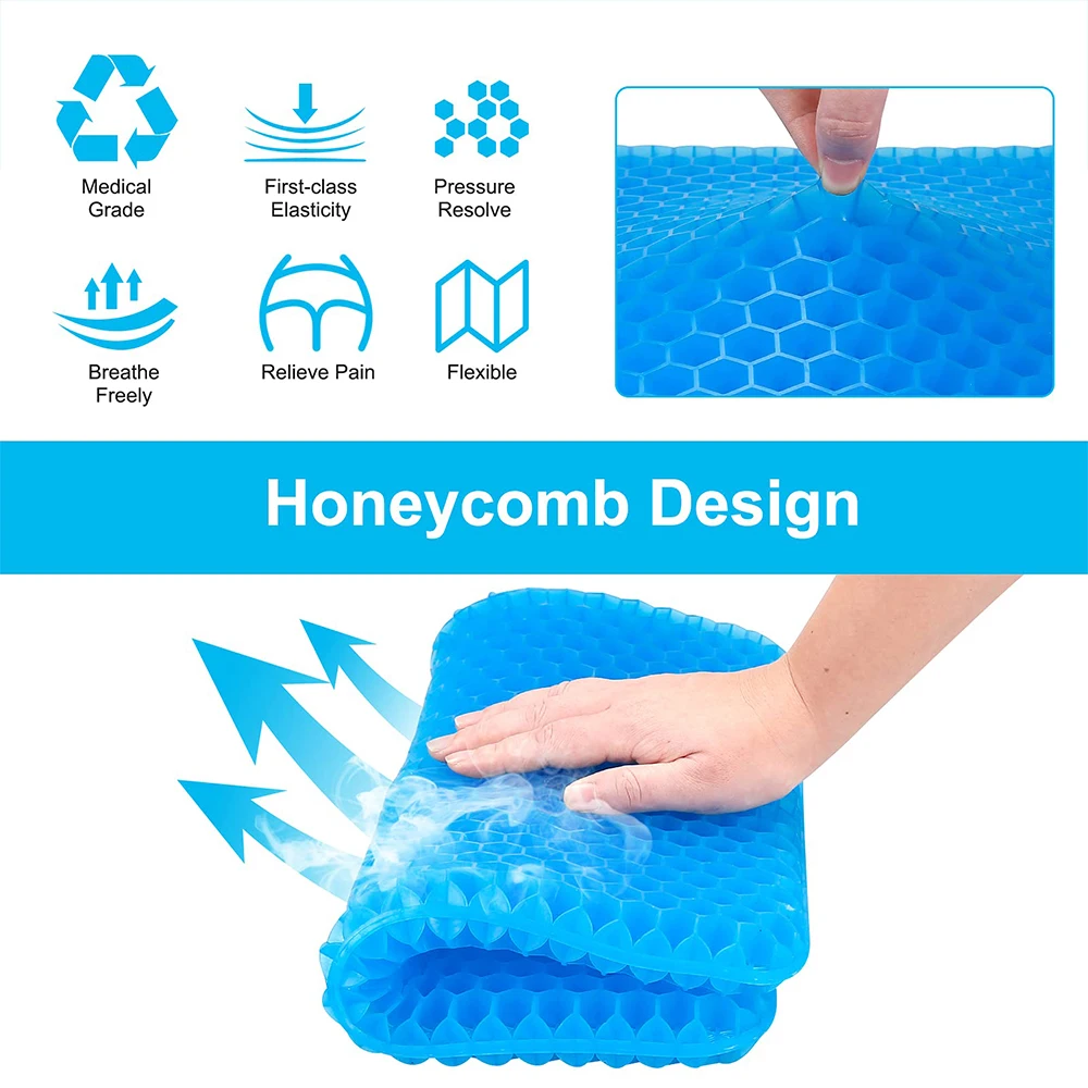 Gel Seat Cushion TPE Silicone Cooling Mat Honeycomb Thick Seat Cushion for Pressure Relief Back Pain Summer Ice Pad