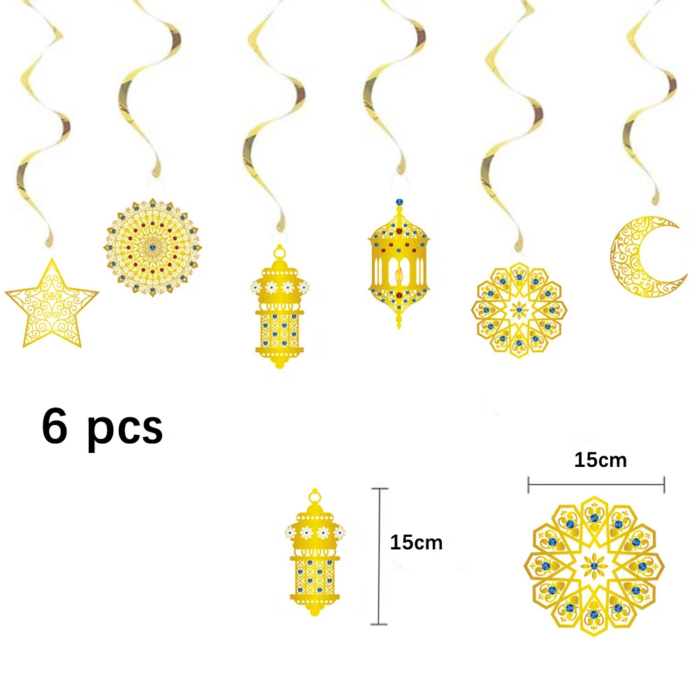 Ramadan Gold Swirl Banner Dekoration Eid Mubarak Decke Hängen Ornament Muslimischen Stern Mond Anhänger für Zuhause Ramadan 2026 – Detail 2