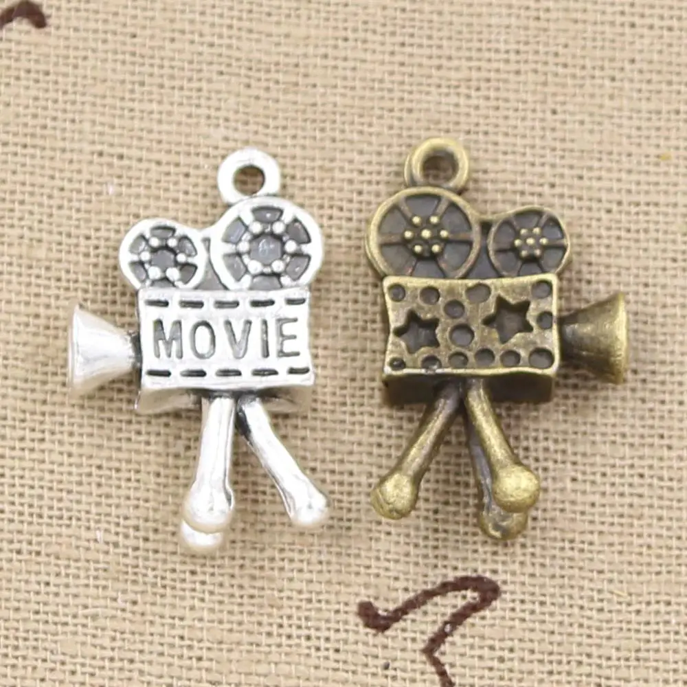 8 sztuk Charms Movie Play 25x15x5mm antyczne charms, wisiorek fit, Vintage tybetański brąz kolor srebrny, DIY dla bransoletka naszyjnik
