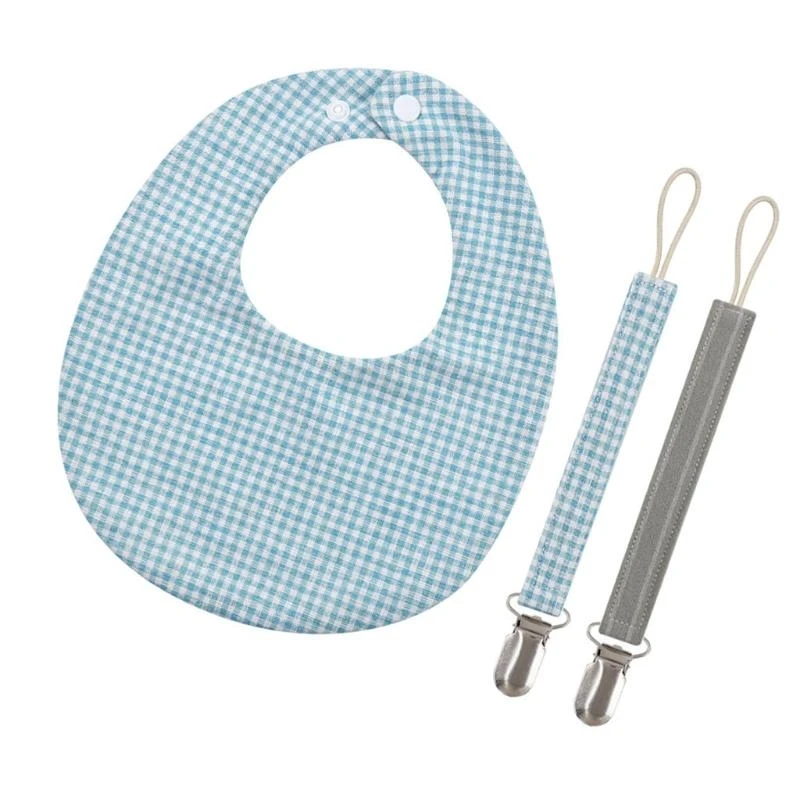 

J15U 3 шт., детский льняной хлопковый нагрудник, набор зажимов для соски-цепочки, двусторонняя решетка с принтом, фартук для для