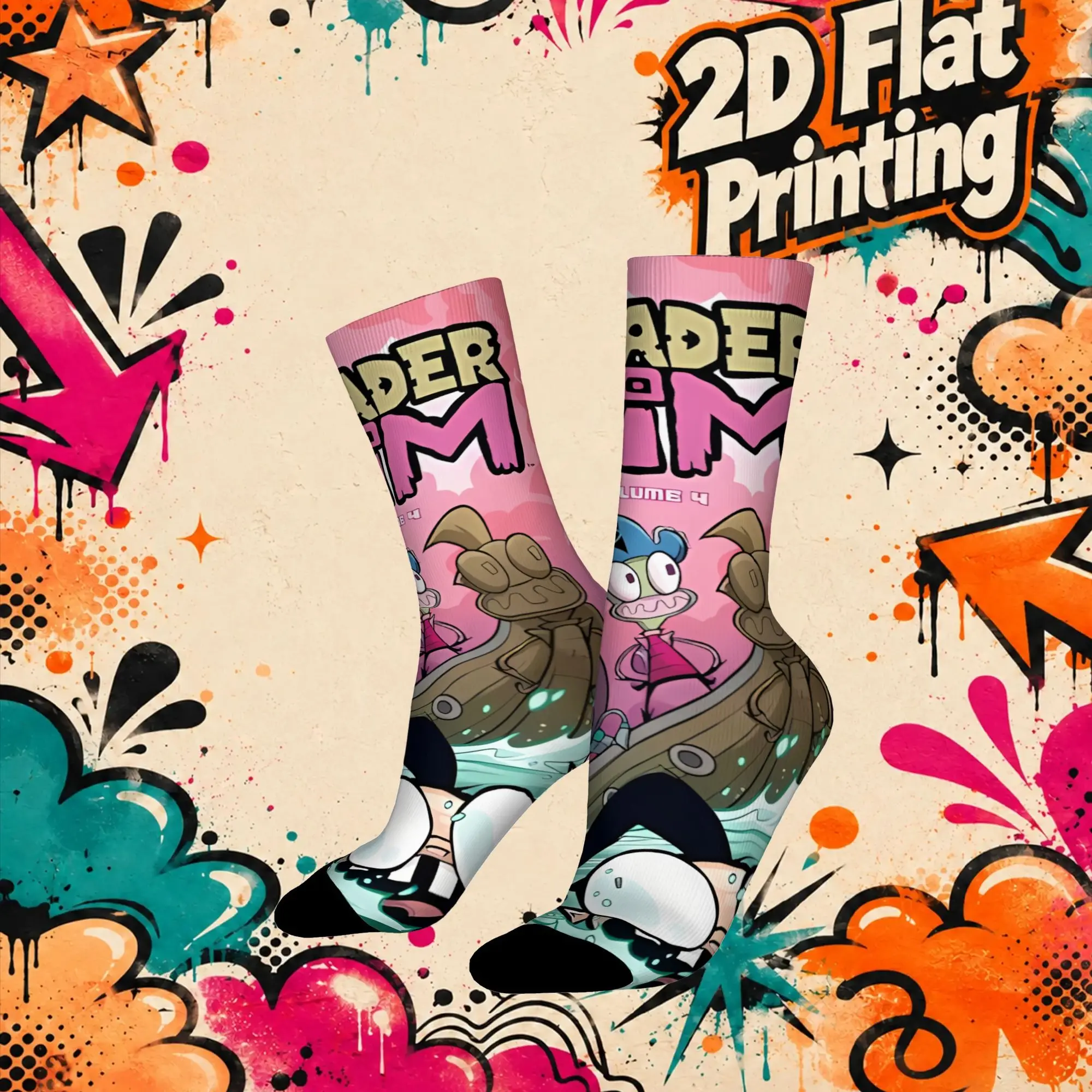 Invader Zim Anime Novelty Men's  Mid Tube Winter Socks Unisex Suitable Crew Sock Cycling Socks