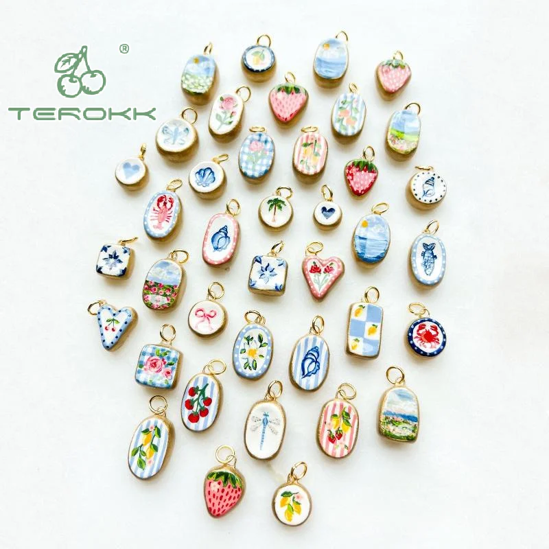 قلادة الدوبامين الملونة مع قطرات الزيت لطيف الفراولة كراب القلب شل نمط DIY قلادة صنع المجوهرات سحر معلقة #4