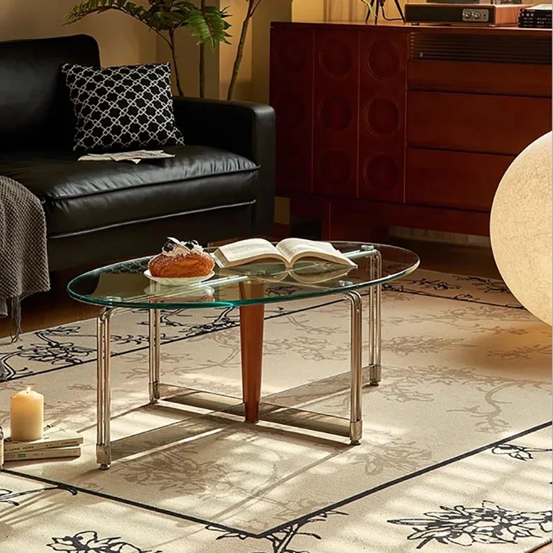 Vintage Minimalist Oval Coffee Table Home Use Glass Highend Simple Design Side Table Living Room Mesa Auxiliar Salon Furniture