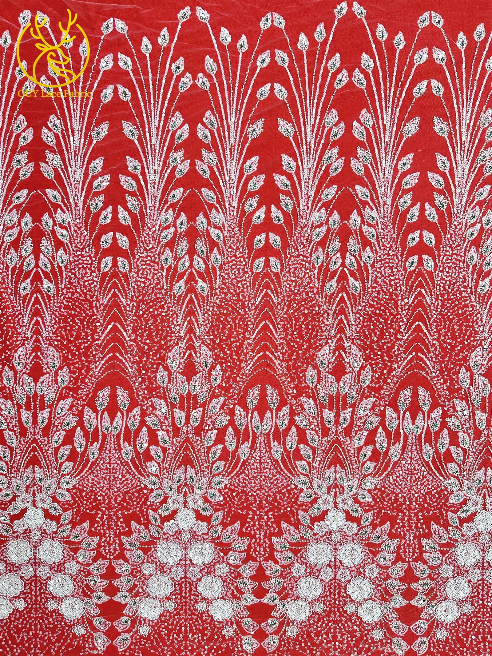 Nigerianisches weißes Hochzeitskleid Tüll-Mesh-Spitzenstoff Hochwertiger französischer Stein-Spitzenstoff Afrikanischer Perlen-Pailletten-Spitzenstoff – Detail 10