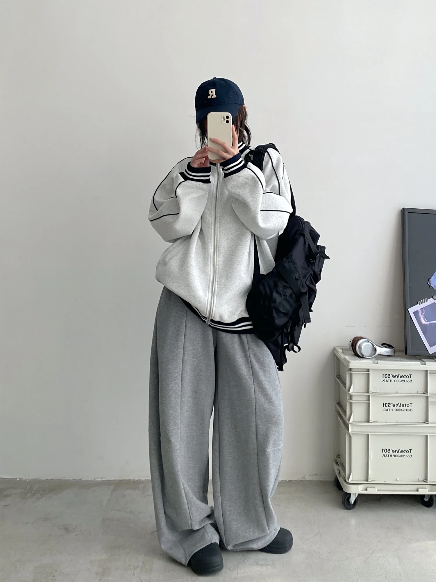 กางเกงกีฬาผู้หญิงทรงหลวม สไตล์สบายๆ ช่วยพรางหุ่น ทรงโค้งมน ขากว้าง เอวสูง ขายาว