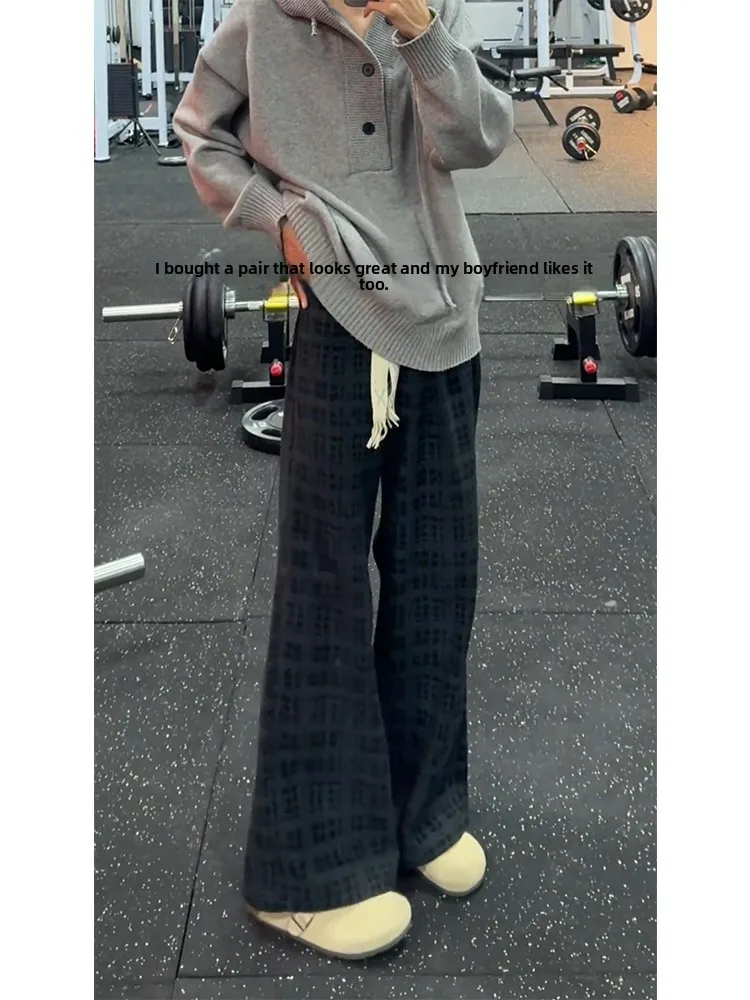 Men's Winter Corduroy Pants Fce Lined Tweed Plaid Loose Drapey Wide Leg Casual Trousers Straight Leg Youth Faion Brand