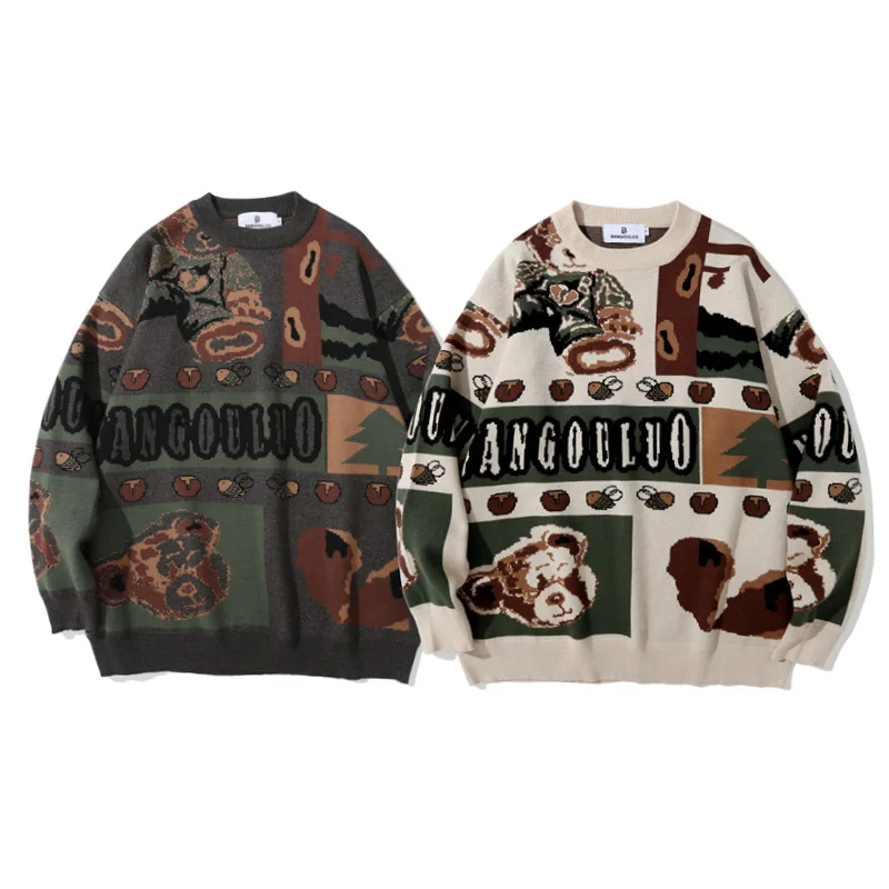 

2025 Men's Pullovers Harajuku Spliced Fashion Knitwear Mens Sweaters Loose Round collar Tops Casual Streetwear New Men Pullover