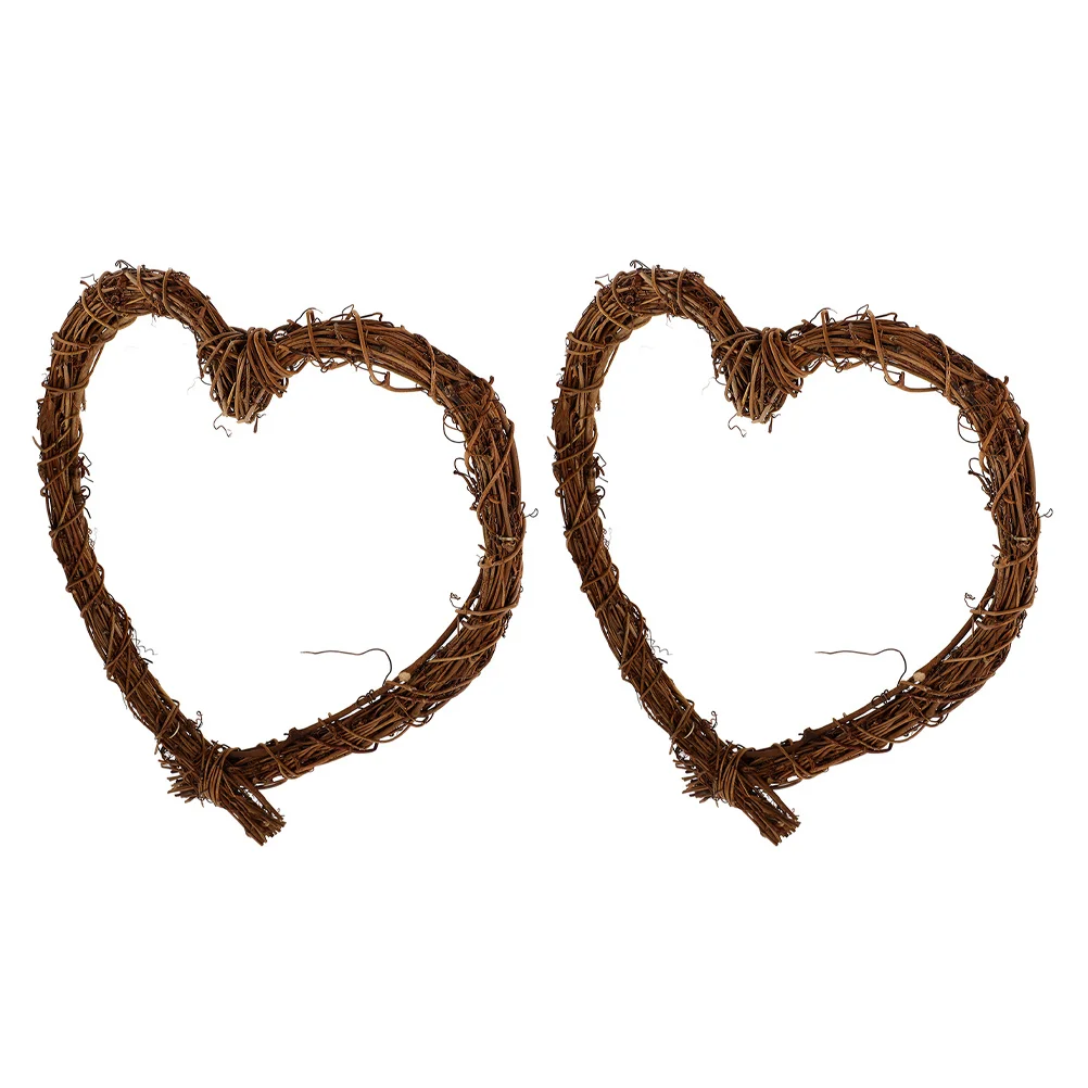 

2Pcs Heart Shaped Rattan Wreath Natural Grapevine Rustic Wedding Home Wall Decor Floral Craft Frame Heart Shaped Wreath Rings