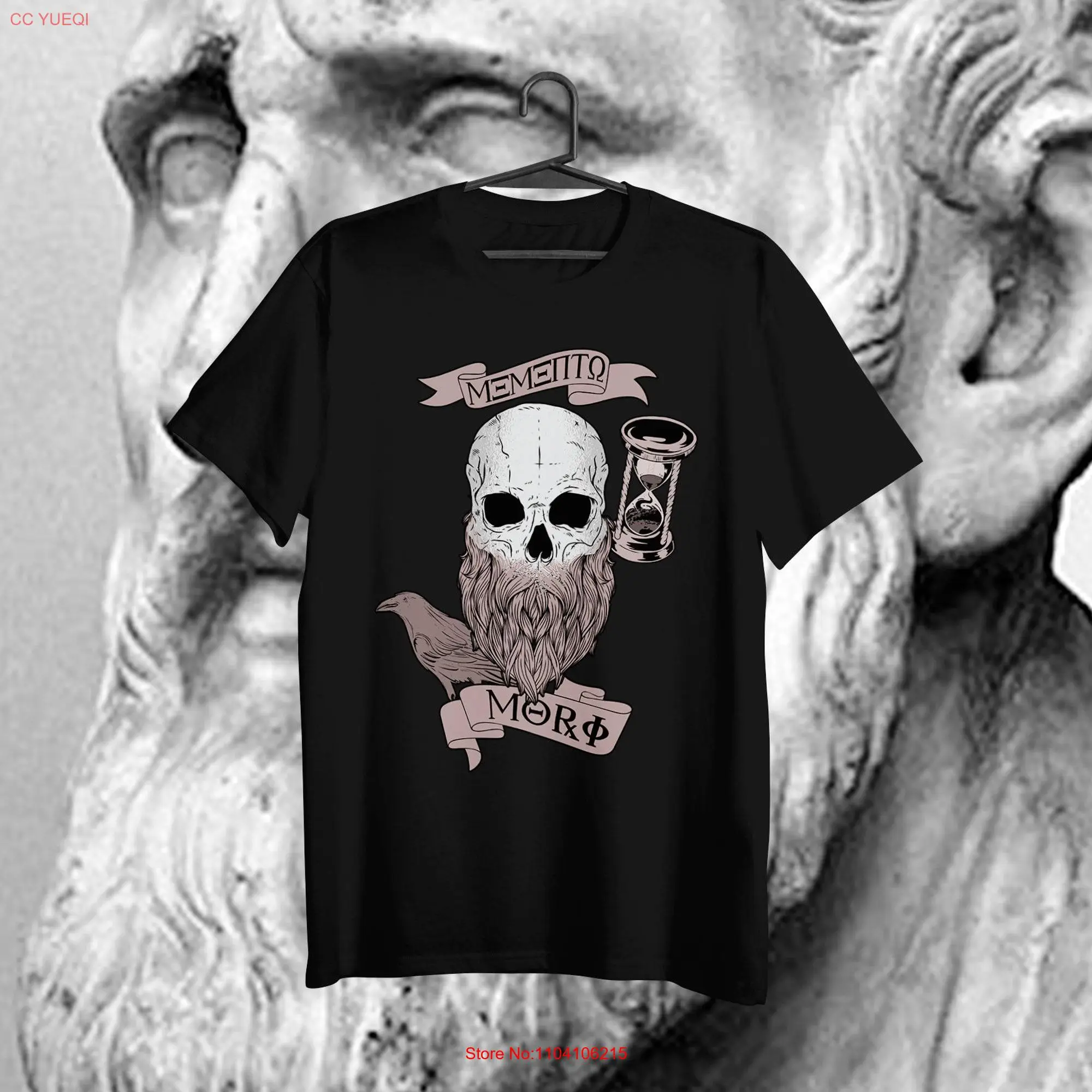 Memento Mori Stoicism Beard Skull Hourclock T Shirt long or short sleeves