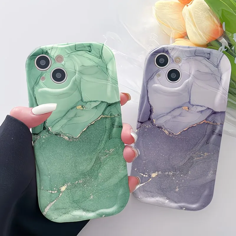 Colored Marble Cream Wave-Edge Phone Case For IPhone 11 12 13 14 15 16 17 Pro Max Funda For IPhone 17e 16e Soft Shockproof Cover