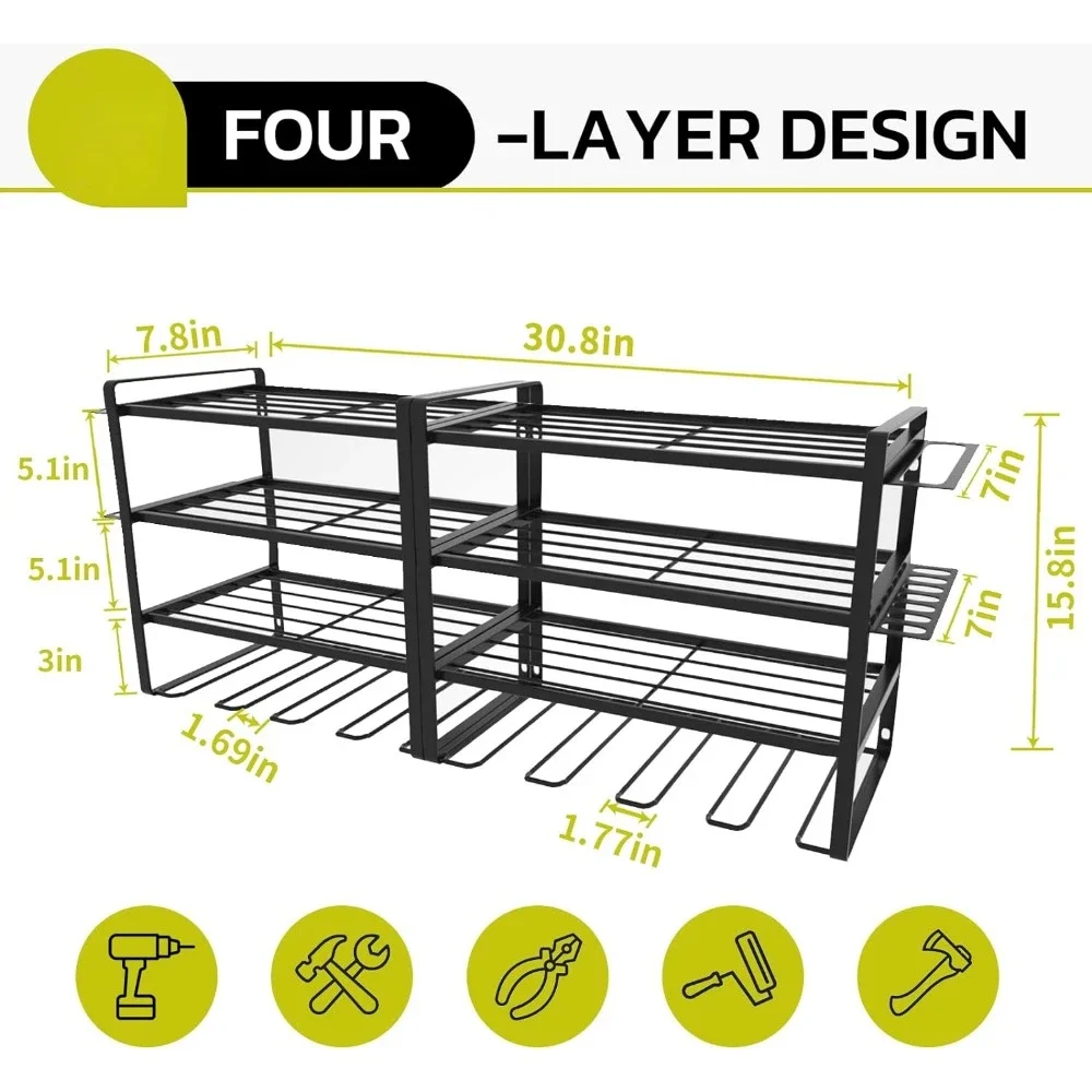 4 Layers Garage Tool Organizers and Storage Rack Tools Organizer Tool Shelf With Screwdriver/Plier/Hammer Holder Cabinet