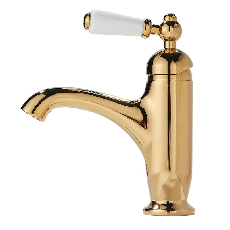 

French faucet hot and cold all-copper washbasin ceramic handle British retro faucet washbasin single handle