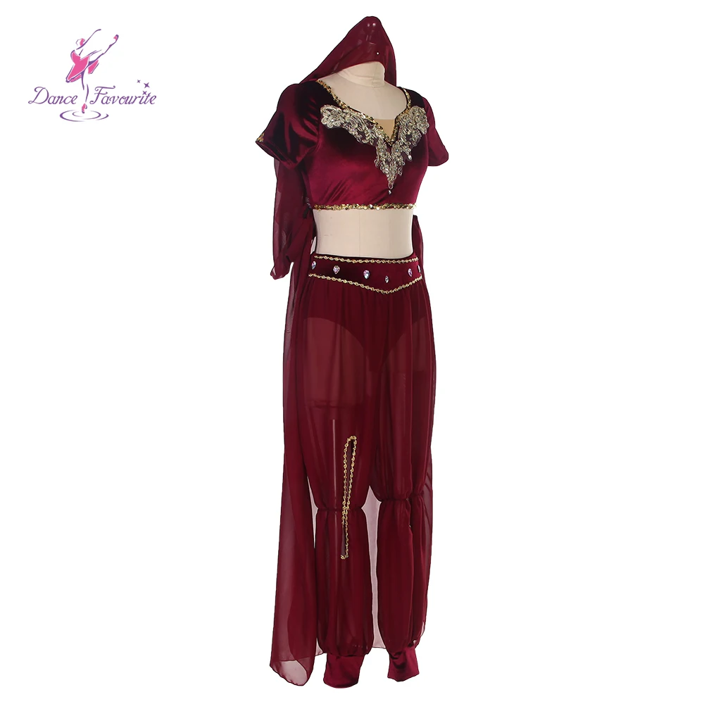 Burgundy Velvet and Chiffion Ballet Costumes, Group dance Arabian Dance Costume 25048