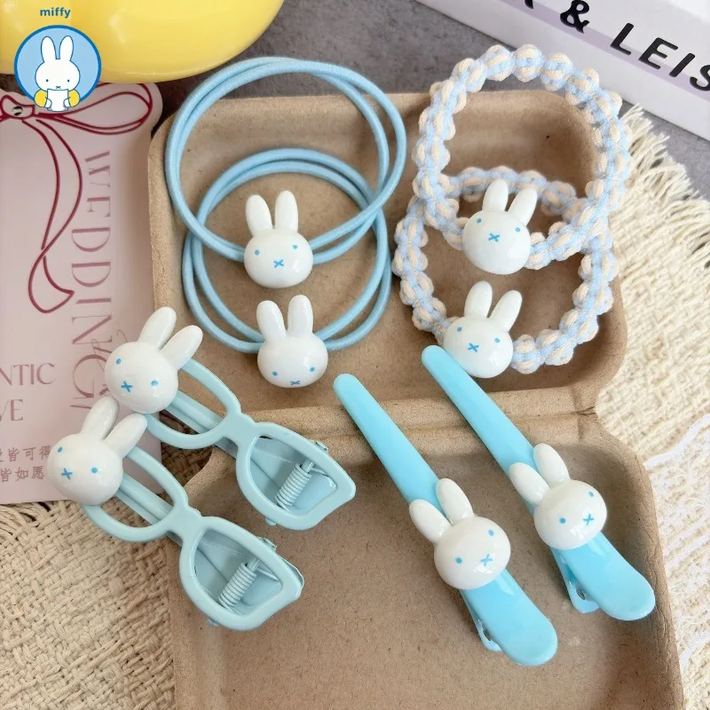 Kawaii Miffy Rabbit Blue Hair Scrunchies Cartoon Ins Sweet and Lovely Girls All with Student Couple Boudoir Hair Accessories