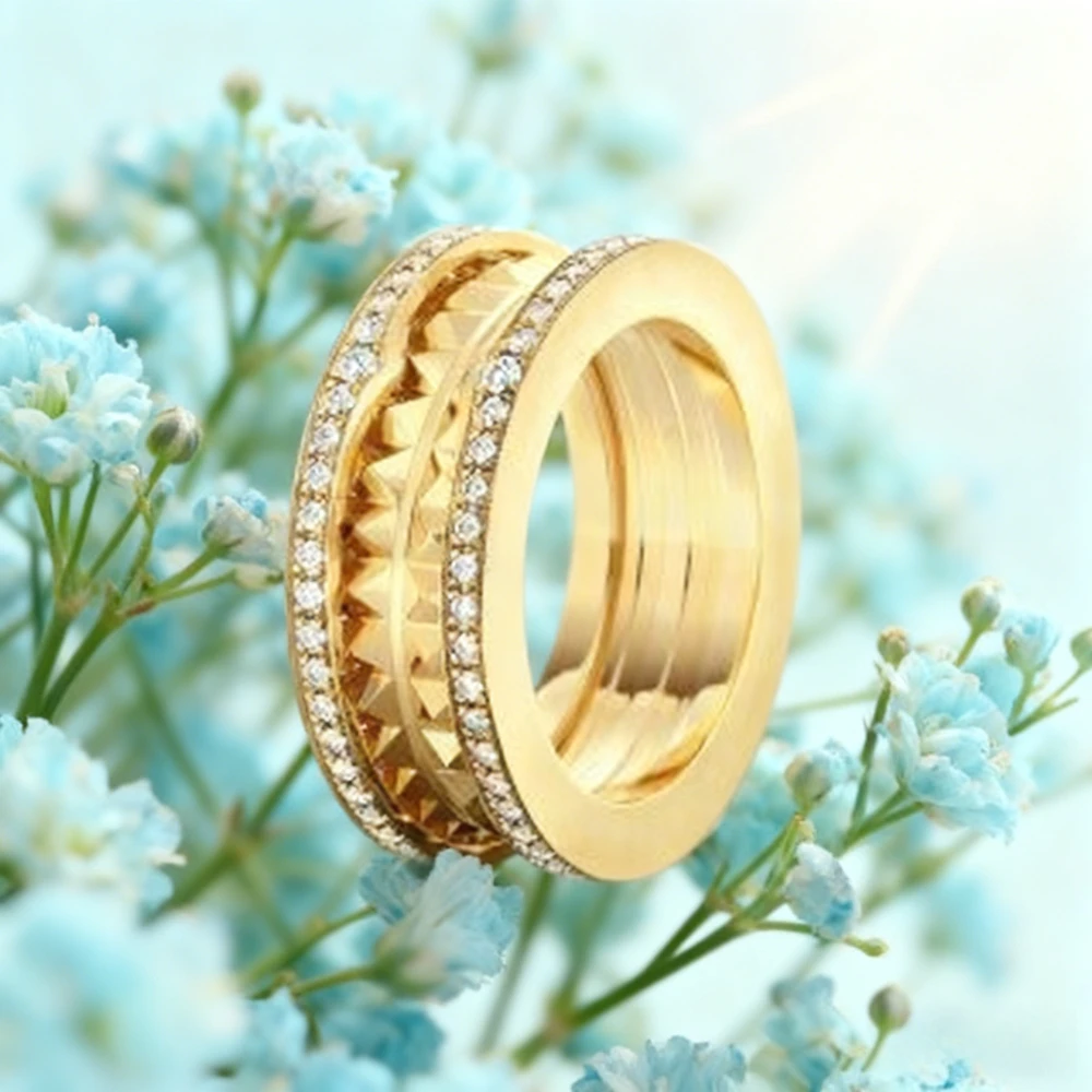 

2025 new fashion boutique Fashion Jewelry gear zircon ring creative luxury handcrafted jewelry