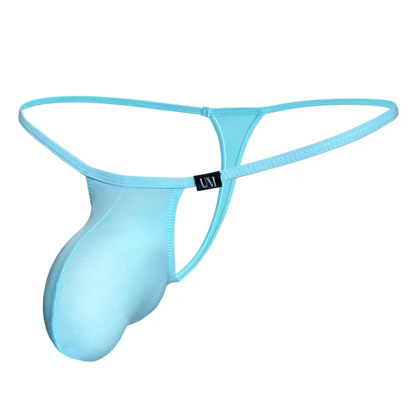Men's Pure Color  Low Waist Thongs G-String Underwear Sexy  Nylon Mini T-Back Undies with Pouch Comfortable Breathable Briefs