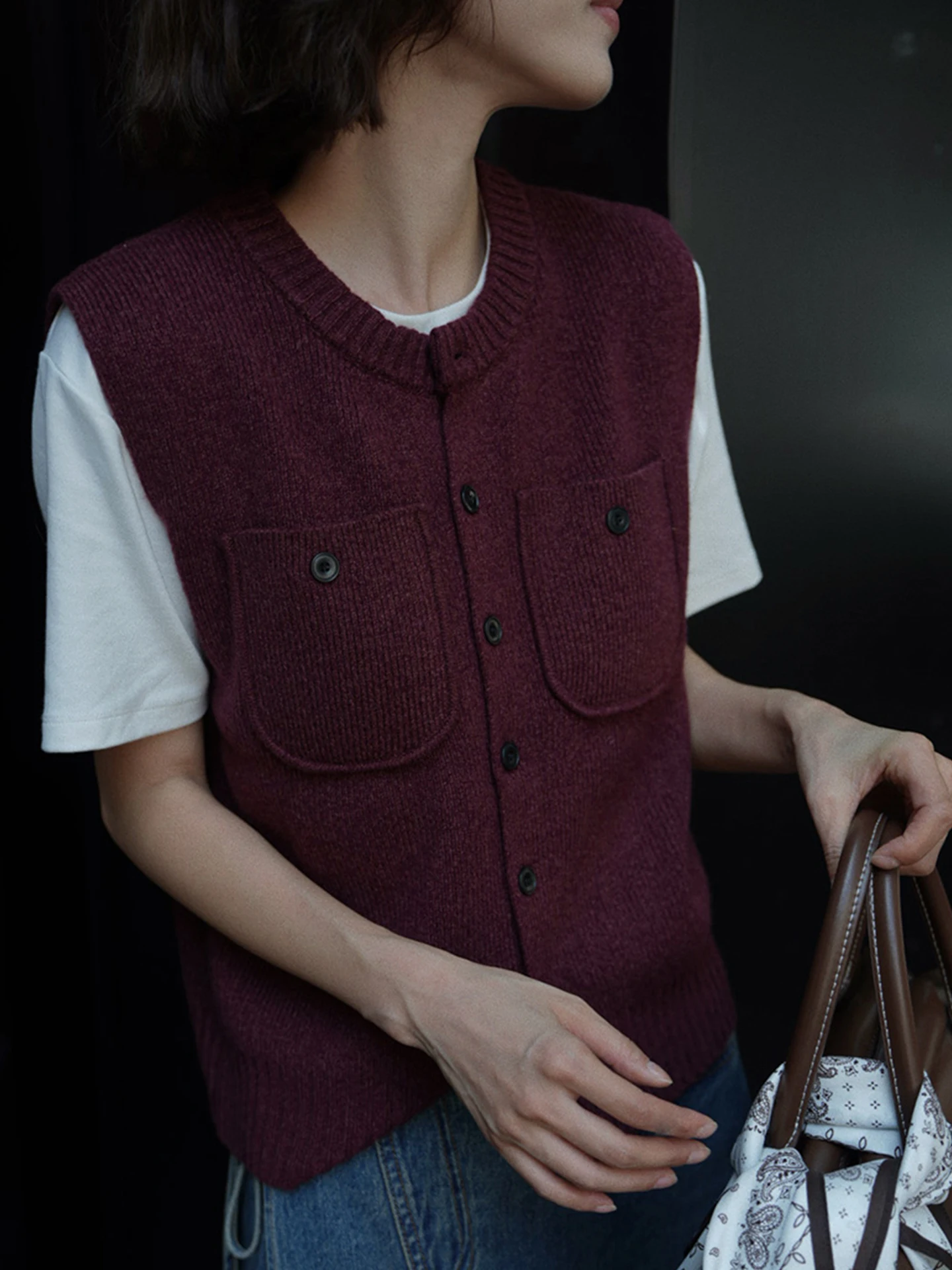 

Slimming Knitted Vest round Ne Casual Svel Commute Sle Pure Color Open Cardigan Top for Women Autumn Faion