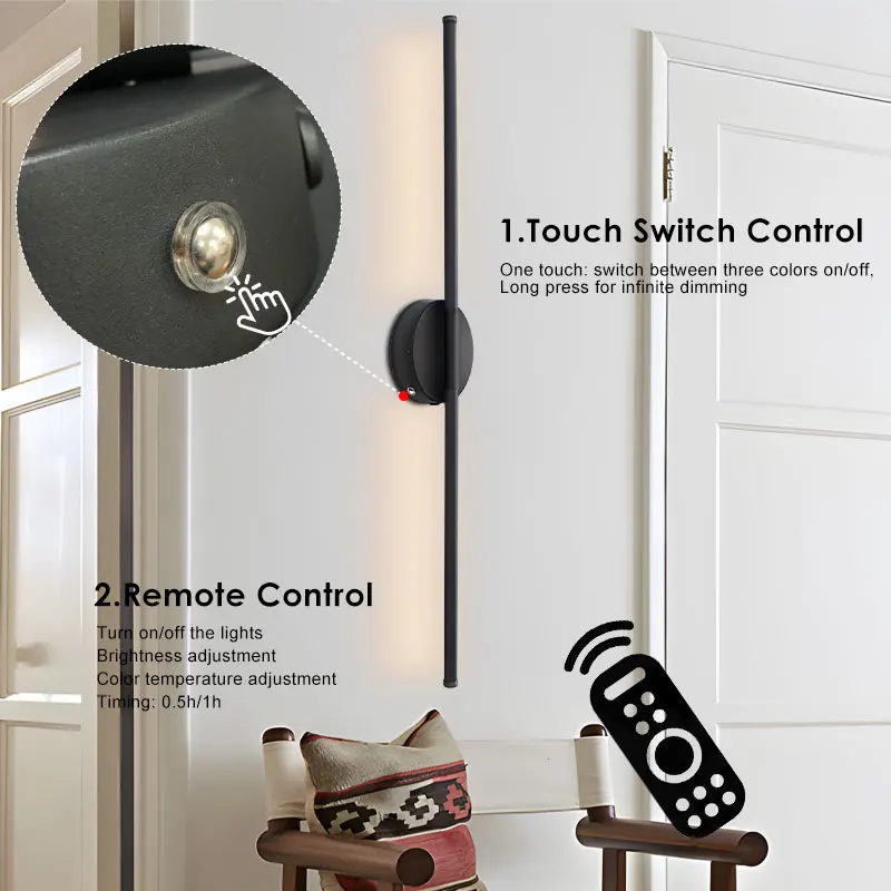 Wireless Touch Switch Dimmable LED Wall Lamps with Rmote Control 3CCT 3000-6000K USB Rechargeable LED Wall Lights Wall Sconce