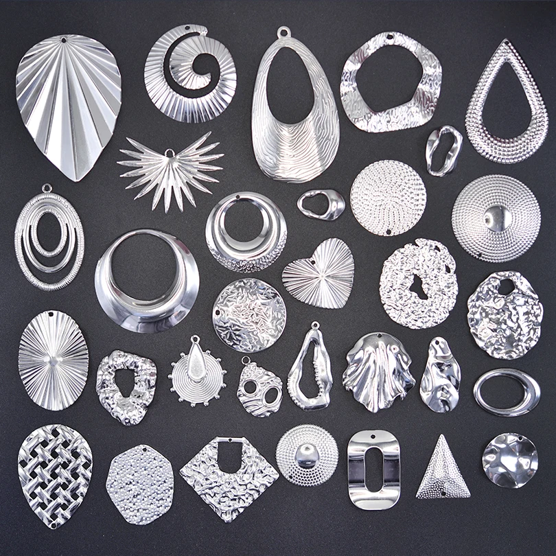9Pcs/Lot Stainless Steel Embossed Hollow Chunky Irregular Dangle Pendant DIY Assorted Mixed Geometric Colgantes Jewelry Making