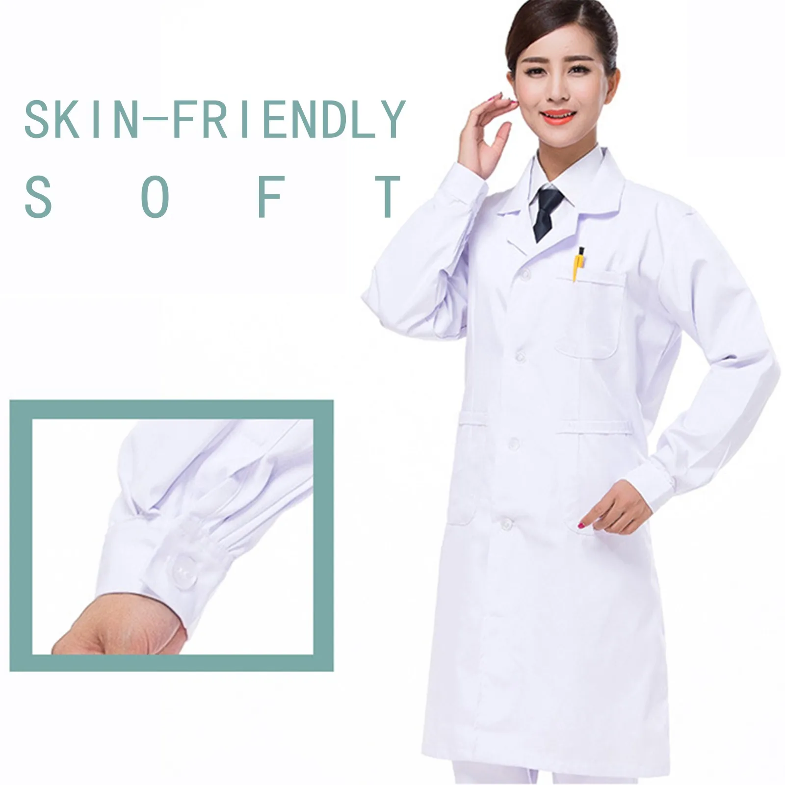 للجنسين طويلة الأكمام معطف المختبر الأبيض الطب ممرضة طبيب موحدة للرجال النساء تونك بلوزة وزرة مختبر كلية الكيمياء