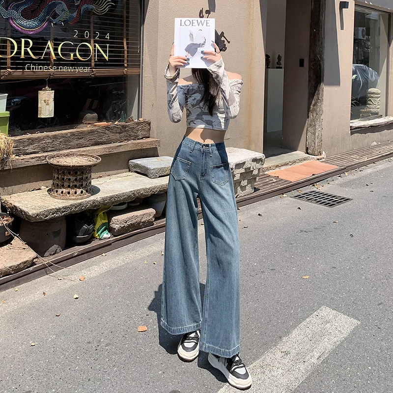 

Широкие брюки, одежда в стиле гранж, Y2k, летние синие джинсы в готическом стиле в стиле ретро, женские брюки, мешковатая женская одежда, модные комплекты брюк