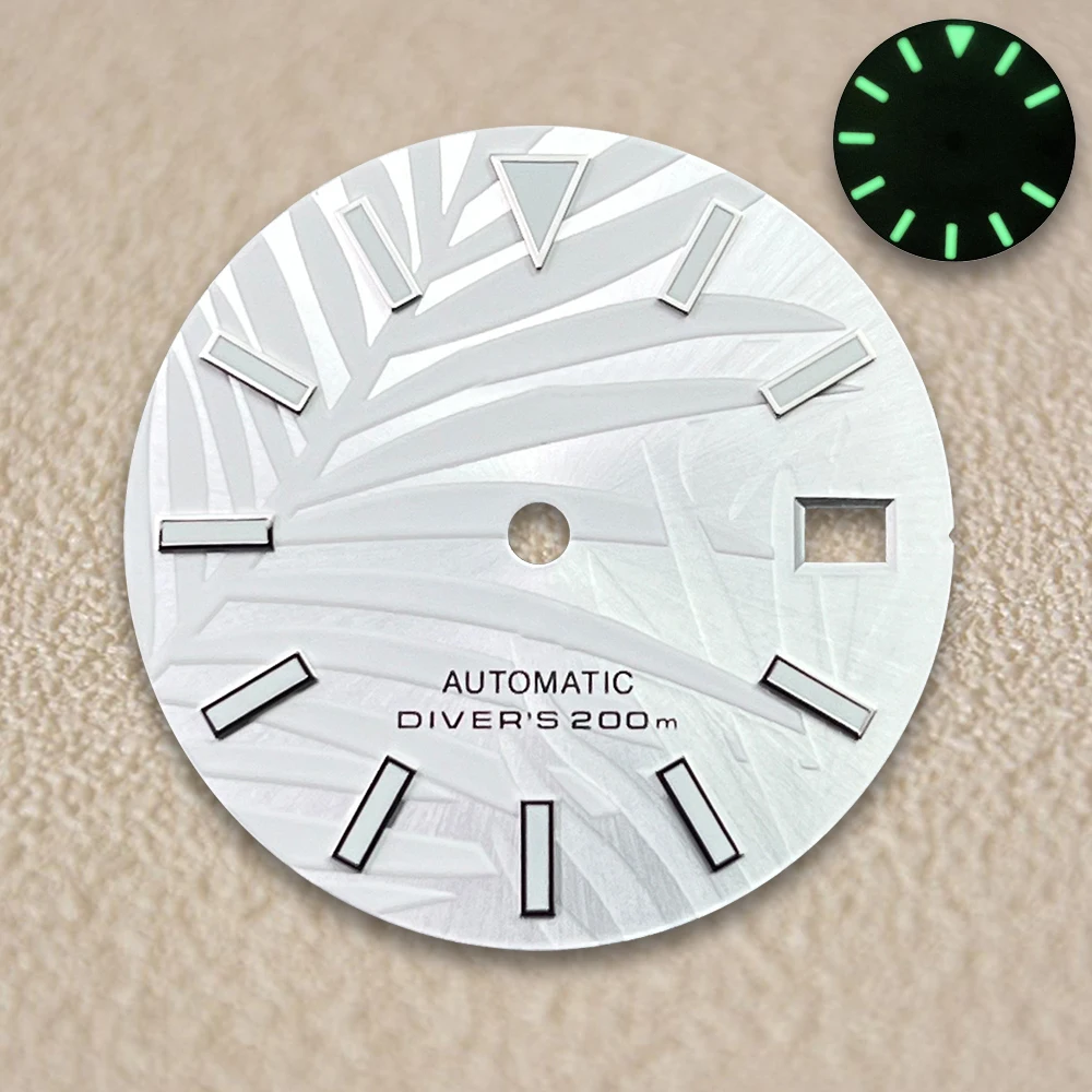 28.5mm High Quality S Logo NH35 Dial Bamboo Leaf Dial Suitable For NH35/NH36 Movement 3/3.8/4.2 O'clock Crown Green Lumens