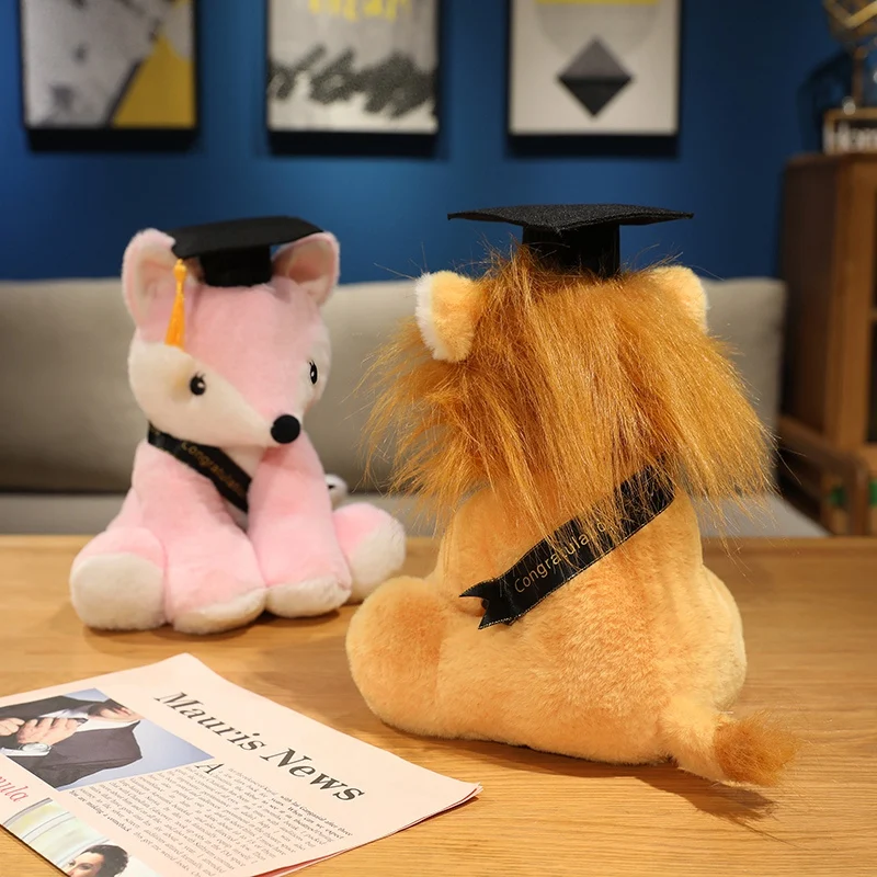 Desenho animado Dr. Animal brinquedos de pelúcia 28cm médico raposa elefante leão boneca de pelúcia estudante formatura lembrança formatura presente personalizado