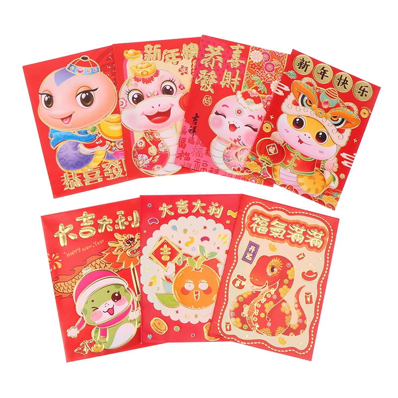 6PCS 2025 Year Of The Snake Spring Festival Red Envelope Lunar New Lucky Money Chinese Packet For Envelopes Money Paper Bag Gift