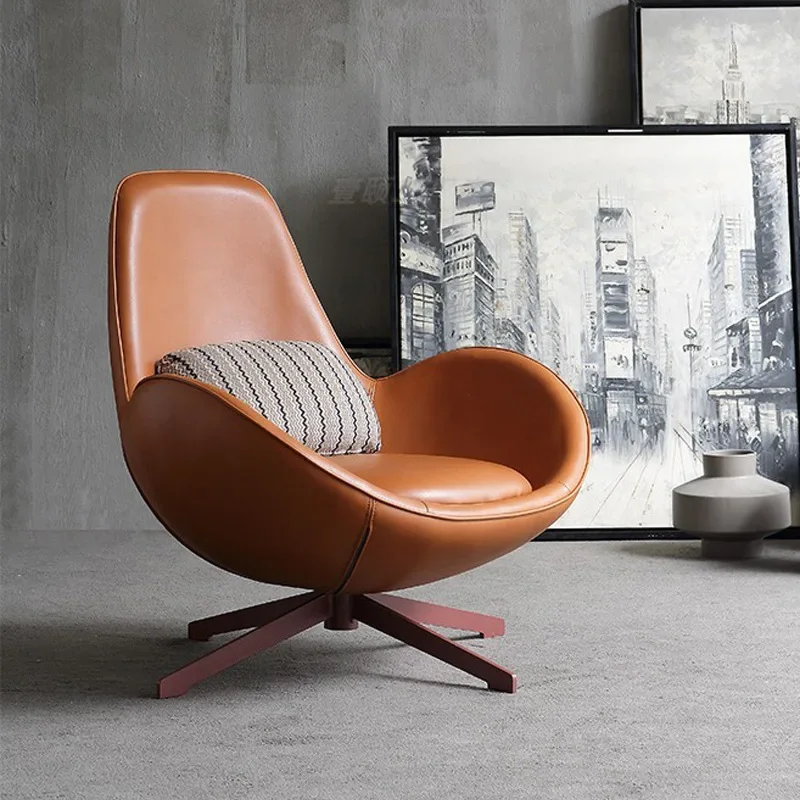 Swivel Indoor Leather Double Modern Aviator Cushion Metal Leisure Lounge Living Room Furniture Egg Shell Shaped Chairs