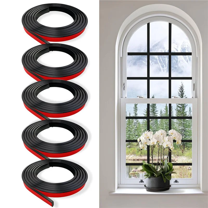 Y50A-10 롤 총 창 그릴 삽입 그리드 키트 자체 접착 껍질 및 스틱 트림 시뮬레이션 DIY 창 장식 블랙