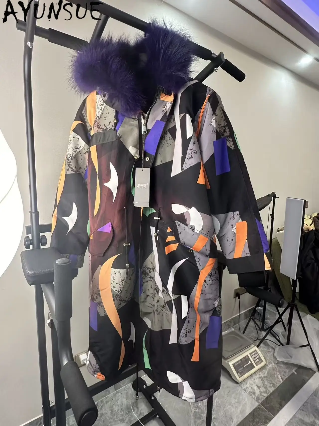 

AYUNSUE Real Fox Fur Jacket Men Winter Clothes Mid-length Parka Warm Unique Coats Promotion Minor Flaws No Refund No Exchange